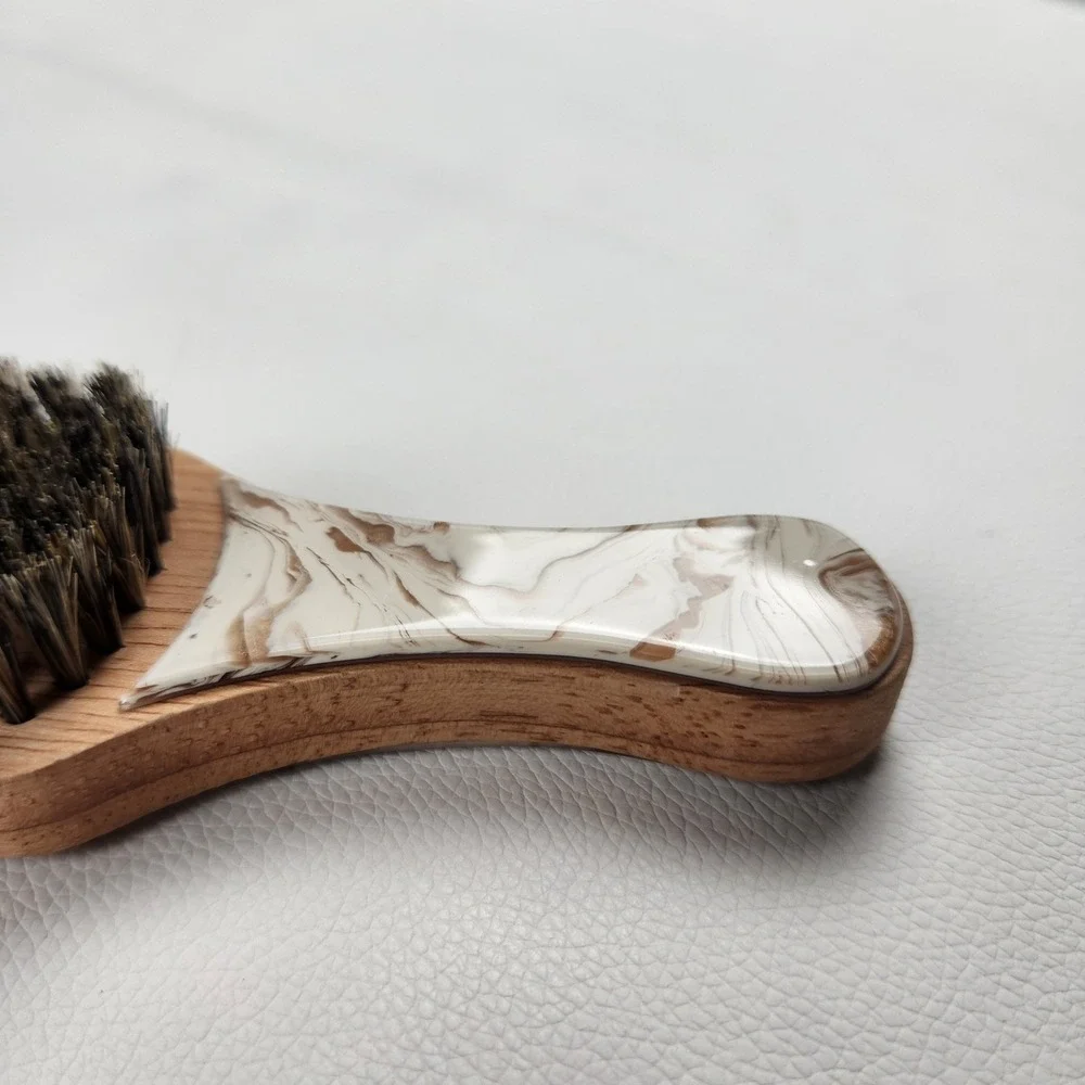 Vintage Style Luxury Boar Bristle Beard Brush Wooden Faux Marble 6.5
